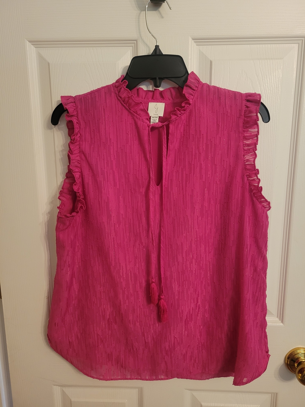 Joie Hot Pink Ruffle Tie-Neck Sleeveless Camisole